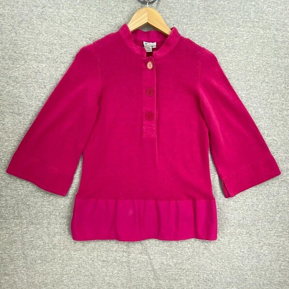Worth Blouse Womens P (XS - S) Pink Linen Blend 3/4 Sleeve Ladies Top Classic